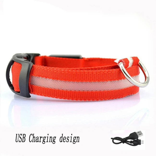 USB Rechargeable Pet Dog LED Glowing Collar Luminous Flashing Necklace Outdoor Walking Night Safety Supplies