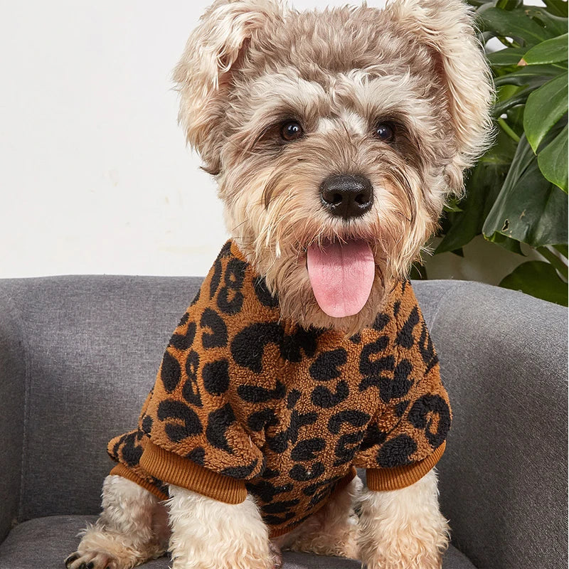 New pet dog clothing, dog pullover, pet sweater, leopard print, French bulldog, winter warm hoodie, pet clothing, dog clothing