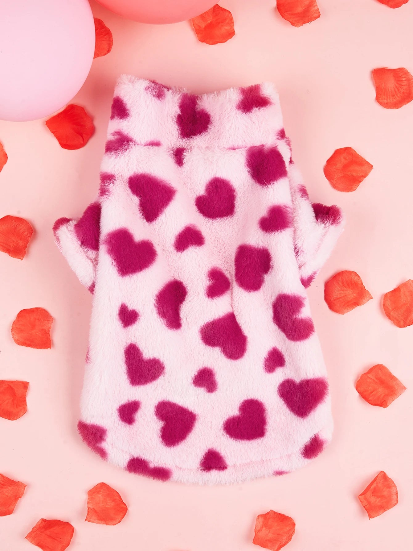 Super Soft Warm Winter Dog Jacket Hearted Print Plush Holiday Valentine's Pet Clothes Cold Weather Dog Hoodie