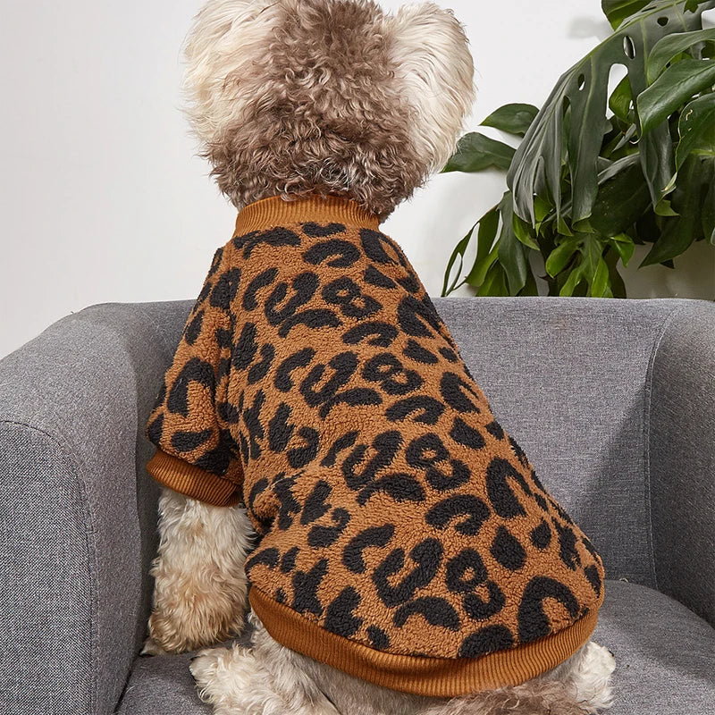 New pet dog clothing, dog pullover, pet sweater, leopard print, French bulldog, winter warm hoodie, pet clothing, dog clothing